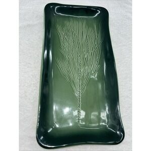 Kay Wayne Signed Studio Art Pottery Pine Needle Branch Serving Green Platter